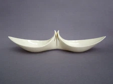 LENOX DOUBLE-SIDED PICKLE-OLIVE DISH; POINTED TAPERED ENDS, GOLD TRIM, MCM EUC