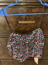 Shein Curve Multicolor Sequin Spaghetti Strap Crop Top Size 2XL NWT