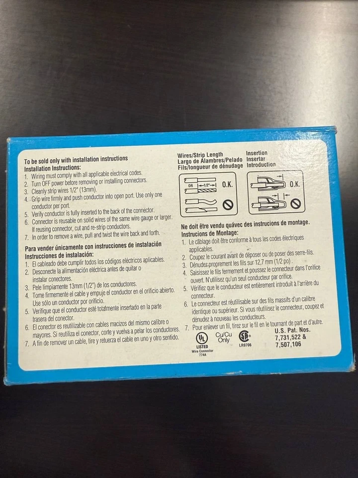 Ideal Electrical in-Sure Push-In Wire Connector, 30-1039, 3-Port, Blue, Pk50 - Image 4 of 4