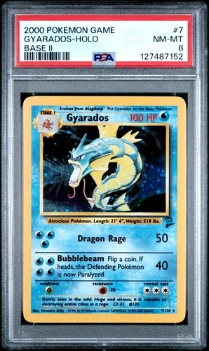 2000 POKEMON BASE SET 2 #7 GYARADOS-HOLO PSA 8