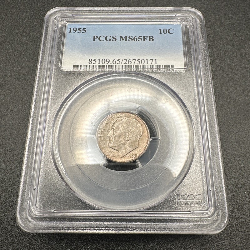 1955 Silver Roosevelt Dime Coin PCGS MS65FB With Toning