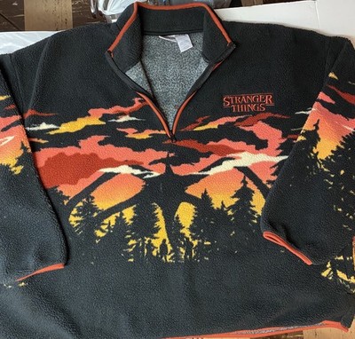 Netflix Stranger Things- 3 XL - Men Faux Shearling Quarter Zip Jacket 