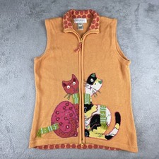 Susan Bristol Cats Sweater Vest M Kitten Embroidered Beaded Full Zip Colorful