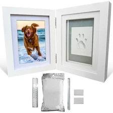 | Paw Print Pet Keepsake Hinge Photo Frame + Clay Print Kit | Tabletop Photo ...