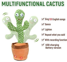 Cactus Toy, RECHARGEABLE, Mimics, Records, Repeats, Sings, Dances,120 Songs. USB