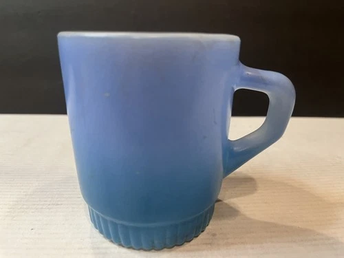 Vintage Anchor Hocking FIRE KING Blue Stackable Coffee Cup Mug D Handle