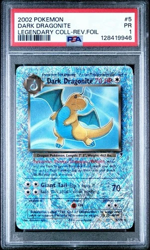 2002 POKEMON LEGENDARY COLL #5 DARK DRAGONITE-REVERSE FOIL PSA 1