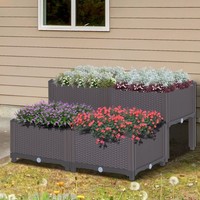 Raised Garden Planters Flower Beds Vegetable Garden Box Brown Grey Set Of 4 