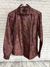 Barry.Wang Dress Shirt Size Small Mens Paisley Flower Woven Silk Regular Fit 