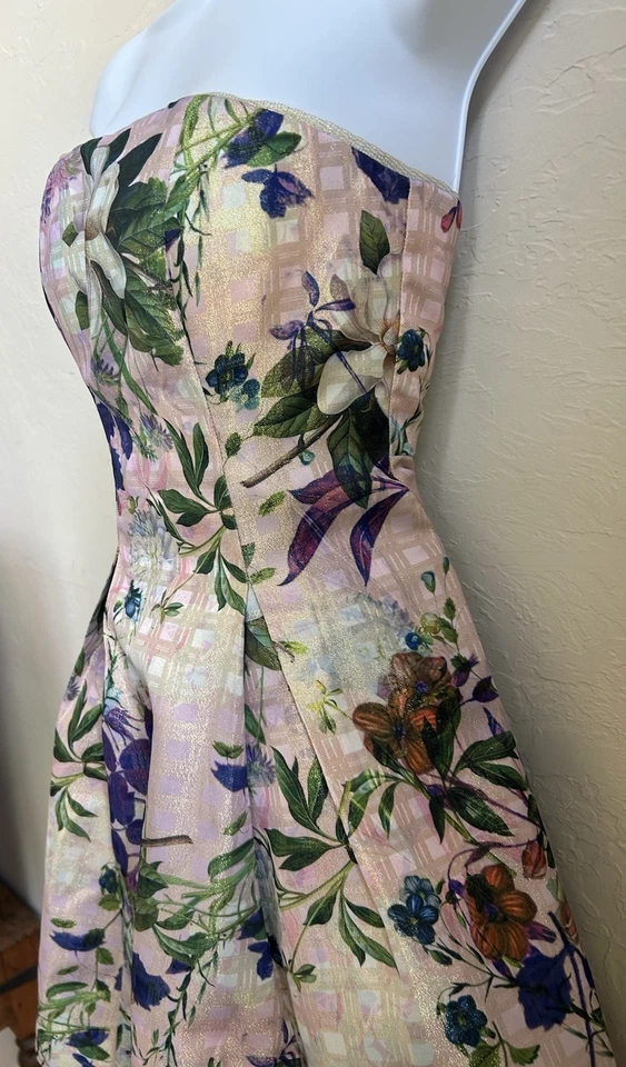 Nicole Miller Strapless Dress 4 Floral Glitter Hoco Tea Princess Wedding Formal - Image 3 of 4