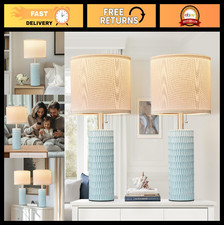 Modern Ceramic Table Lamps Set of 2 for Living Room  Bedroom, 20" Blue Nightsta