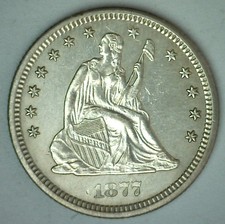 BU 1877 CC Seated Liberty Silver Quarter US Type Coin 25 Cents Uncirculated 25c