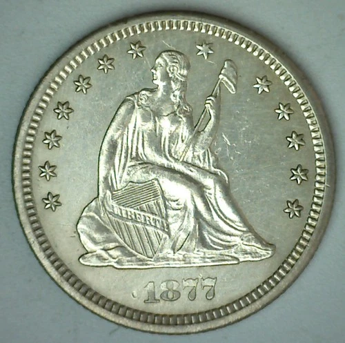 BU 1877 CC Seated Liberty Silver Quarter US Type Coin 25 Cents Uncirculated 25c