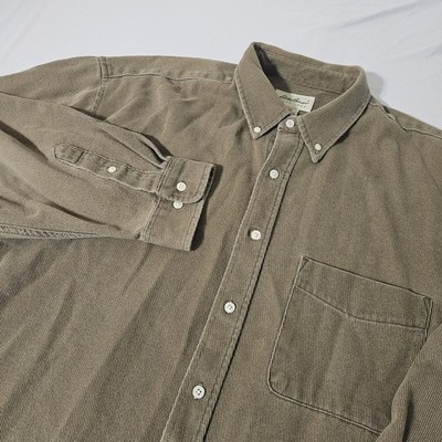 Vtg Eddie Bauer Corduroy Shirt Men 2XL Brown Button Long Sleeve USA MADE Flannel
