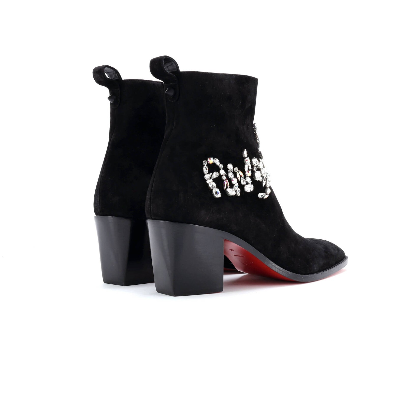 Christian Louboutin Women's Angels Heeled Ankle Boots Crystal Embellished Suede image 3