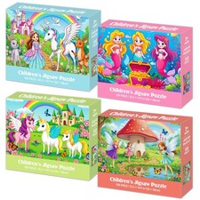 100 Piece Puzzles for Kids 15x10 in - 4-Pack Unicorn Mermaid Fairy Jigsaw