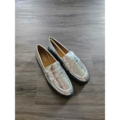 J. Crew Silver Croc Metallic Lug-Sole Penny Loafers Platform Loafers NIB Size 10