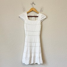 LOVESHACKFANCY Elvirie Mini Dress Womens XS White Pointelle Knit Tie Back Lined