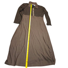 Vintage Styleworkd Maxi Dress Mixed Media Button Top Brown Women Size 16 Cotton