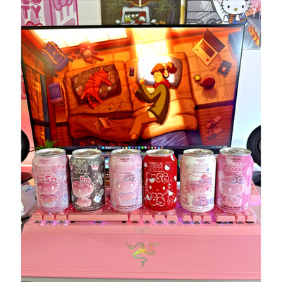 Hello Kitty Ramune Cans 50th Anniversary Soda Sparkling Water Soda x6 Strawberry
