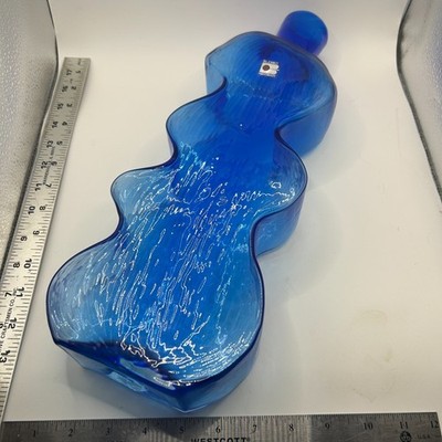 Vintage Blenko Hand-Blown Cobalt Blue Glass Violin Bottle / Flask Vase
