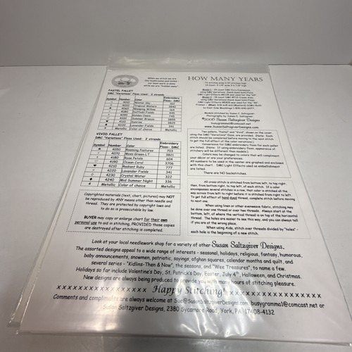 HOW MANY YEARS Susan Saltzgiver Designs Counted Cross Stitch Pattern. - Picture 6 of 8