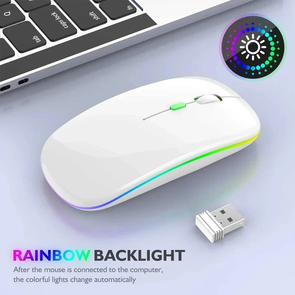 Wireless Rechargeable Silent Mouse LED Backlit Dual Mode 2.4G Bluetooth PCLaptop - Image 2 of 4
