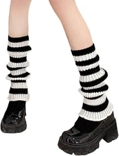 Leg Warmers Y2K for Women Girls, Black and White Striped Flared Leg Warmer Fashi