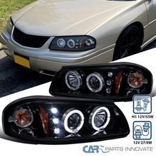 Fits 00-05 Impala Replacement Glossy Black Smoke Dual Halo Projector Headlights