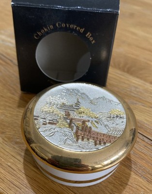 Vintage schwarze Chokin Box 24K Goldrand feines Porzellan Schmuckkästchen Made in Japan