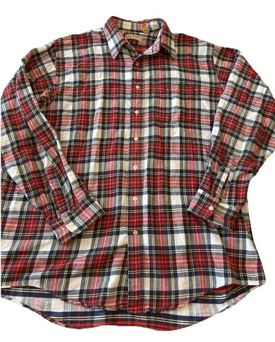Camicia vintage LL Bean uomo XL alta rossa verde quadri flanella abbottonata USA anni 90 - Foto 9 di 11