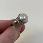 VTG 925 Sterling Silver Cultured Mabe Pearl Ring Size 7 Filigree Excellent Shape
