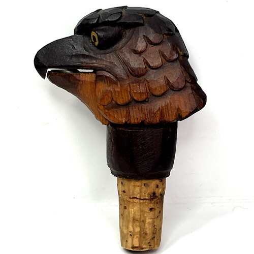 Vtg Black Forest Bottle Stopper Hand Carved Eagle w/Cork Antique German Barware