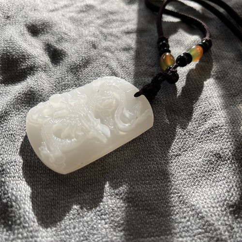 halskette jade stein drachen kettenlänge 72cm anhänger 5x3cm - Bild 5 von 5