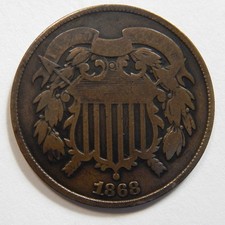 1868 Two Cent Piece Nicely Circulated BUY THREE PACKAGE SHIPS FREE