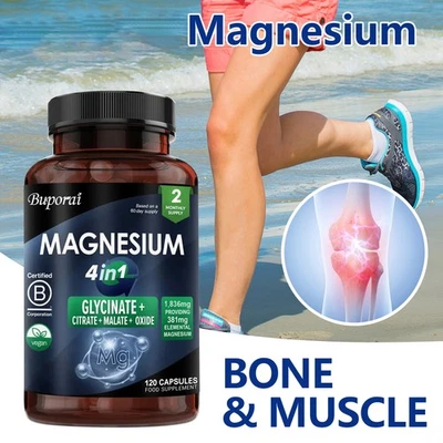 BUPORAI Magnesium 4 in1 - Glycine, Malate, Supports Bone & Muscle Health, Nervous System