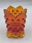 VINTAGE Fenton Amberina Hobnail Glass Toothpick Holder Footed - Cadmium Glow