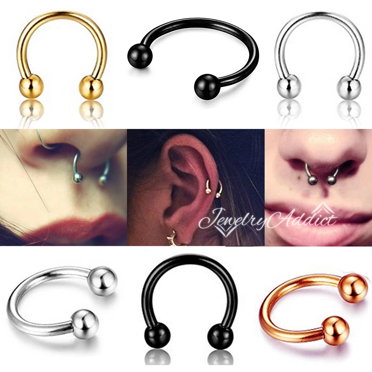 MODRSA 16g Septum Ring Piercing Jewelry Stainless Steel Horseshoe Barbell  Plastic Bull Nose Rings Hoop Arrow Colorful Ball Cartilage Tragus Helix  Daith Earrings Hoops 8mm 5/16 10mm 3/8 price in UAE