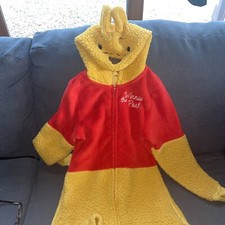 Disney Winnie The Pooh Fleece Pajama One Piece Hooded Costume Xs/xch