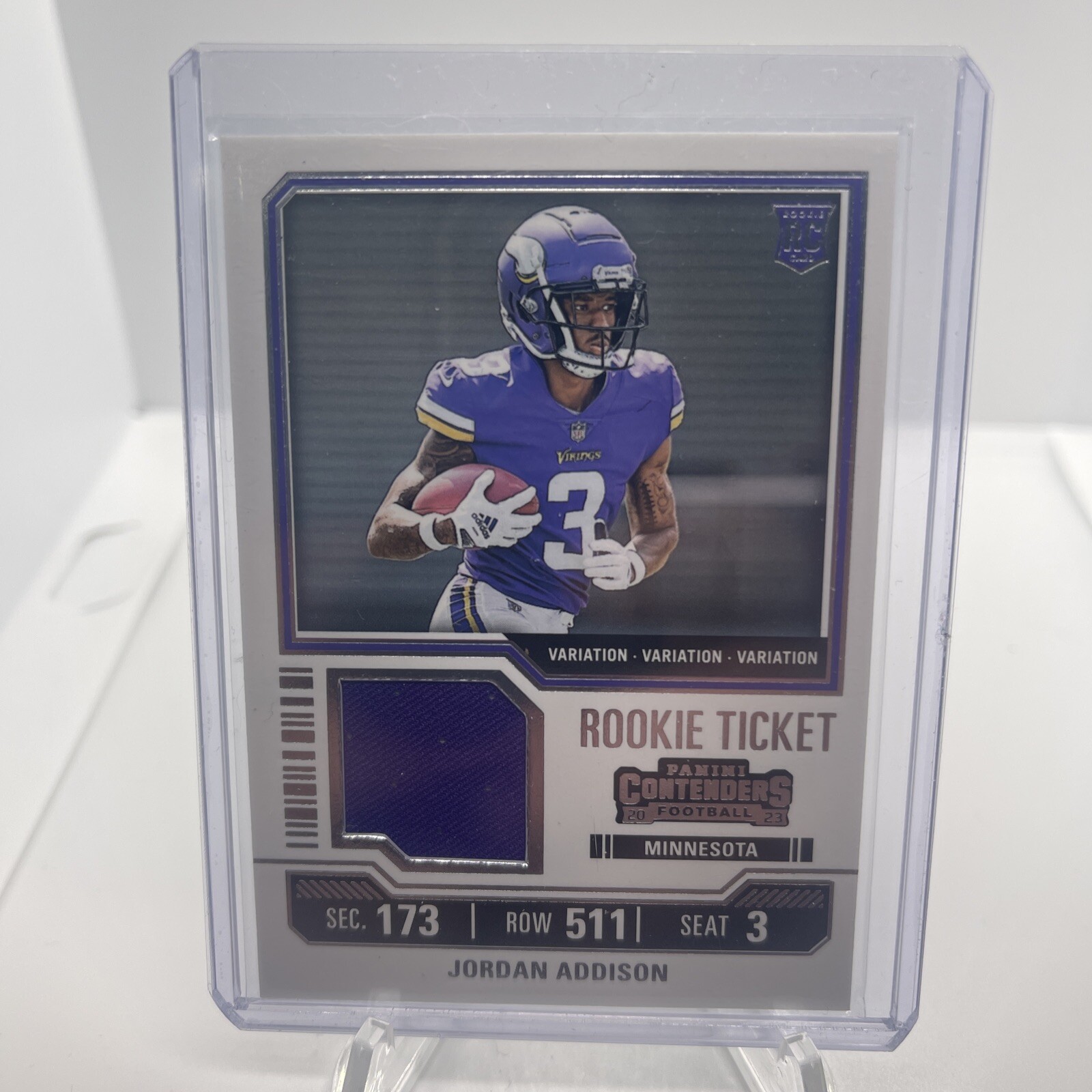 2023 Contenders Jordan Addison Rookie Ticket VARIATION Patch RC #TS20V Vikings