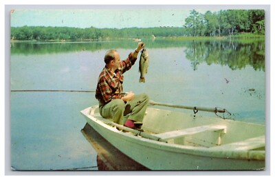 Fishing Scene, Greetings From Creston Iowa IA Postcard
