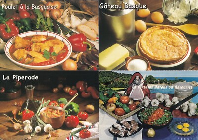 Lot de 4 cartes postales postcards 10x15cm PAYS BASQUE recette piperade ...