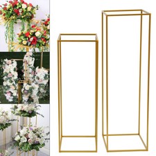 2pcs Gold Metal Flower Stand Wedding Prop Decor Geometric Column Floral Vase