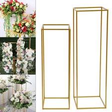 2pcs Gold Metal Flower Stand Wedding Prop Decor Geometric Column Floral Vase