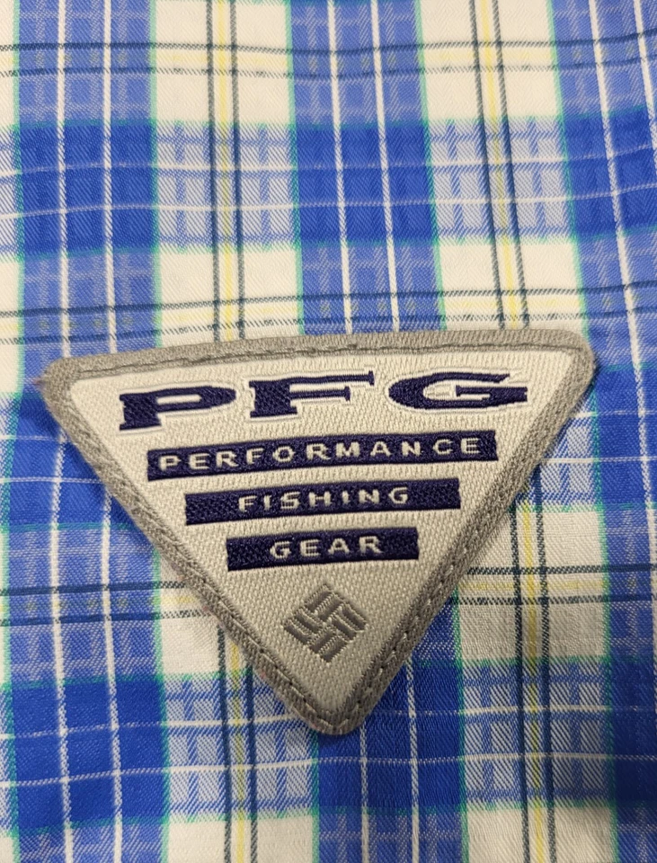 Columbia PFG Shirt Men's Size L Blue Plaid Button Up Vented Short Sleeve  - Image 3 of 4
