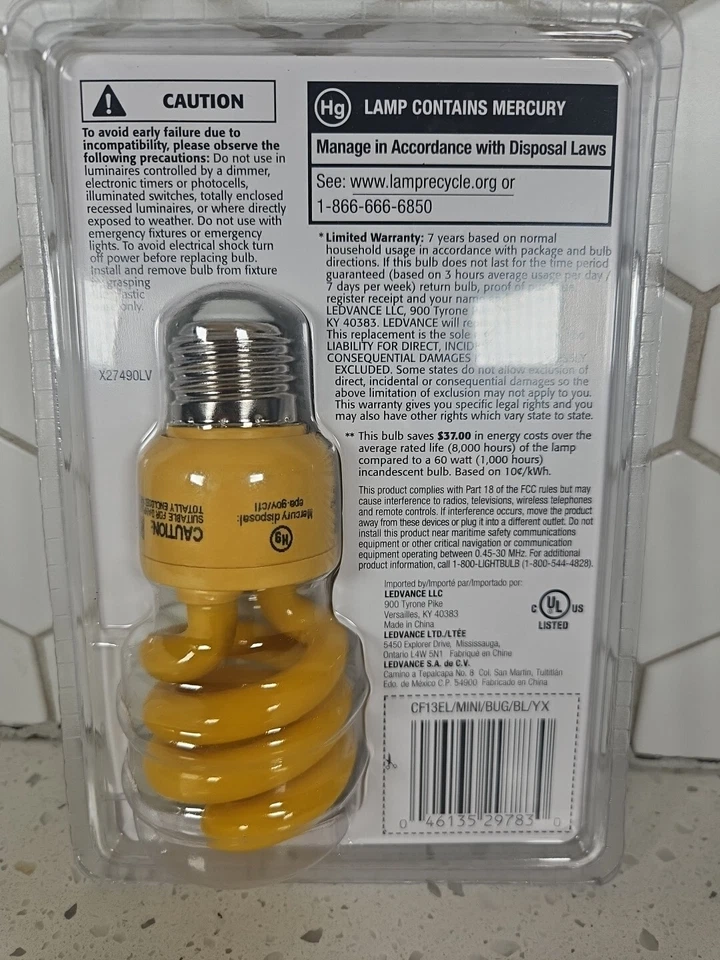 Sylvania 60W (13W) Fluorescent Yellow Anti Bug LIGHT BULB Non-Attracting Insects - Image 2 of 2
