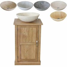 Cloakroom Small Compact Oak Bathroom Modern Vanity Cabinet and Stone Basin 309