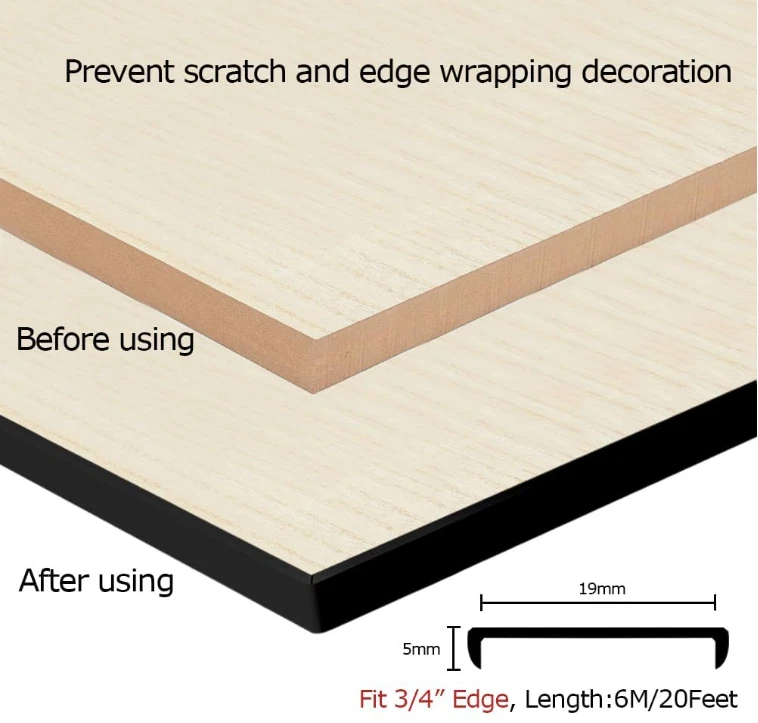 Bandas de borde de madera contrachapada en forma de U, ajuste de borde de 3/4 pulgadas, 20 pies, protector de borde de escritorio Foto 3 de 4