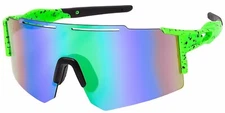Oversized Rimless Sports Shield Baseball Cycling Sunglasses Green Mirror 19TRV
