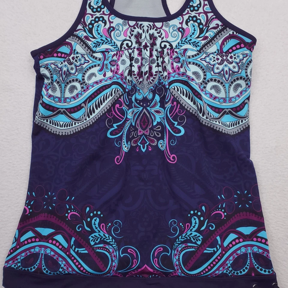 Camiseta sin mangas Athleta para mujer mediana azul púrpura Tinker Night cachemir sujetador incorporado Foto 2 de 4